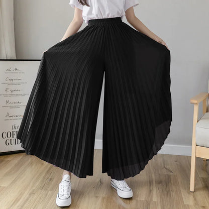 Elegant Women’s Chiffon High-Waist Wide-Leg Pants - Pleated & Loose Fit
