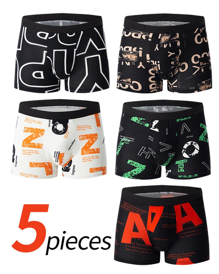 Men's Black Gold Printed Boxer Underwear - Comfortable & Versatile (5-Pack or 10-Pack)