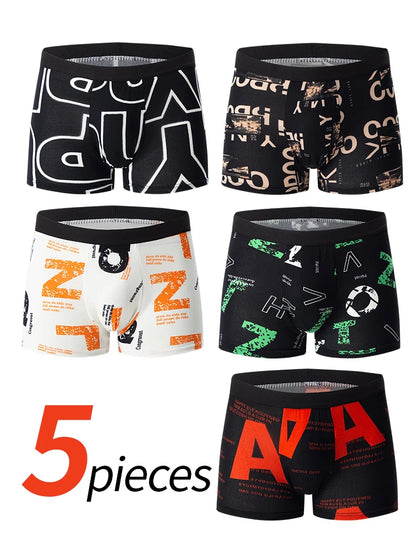 Men's Black Gold Printed Boxer Underwear - Comfortable & Versatile (5-Pack or 10-Pack)