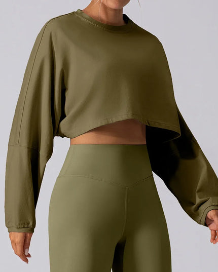 Women's Long Sleeve Sports Crop Top - Loose Fit Athletic Sweater