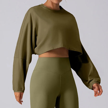 Women's Long Sleeve Sports Crop Top - Loose Fit Athletic Sweater