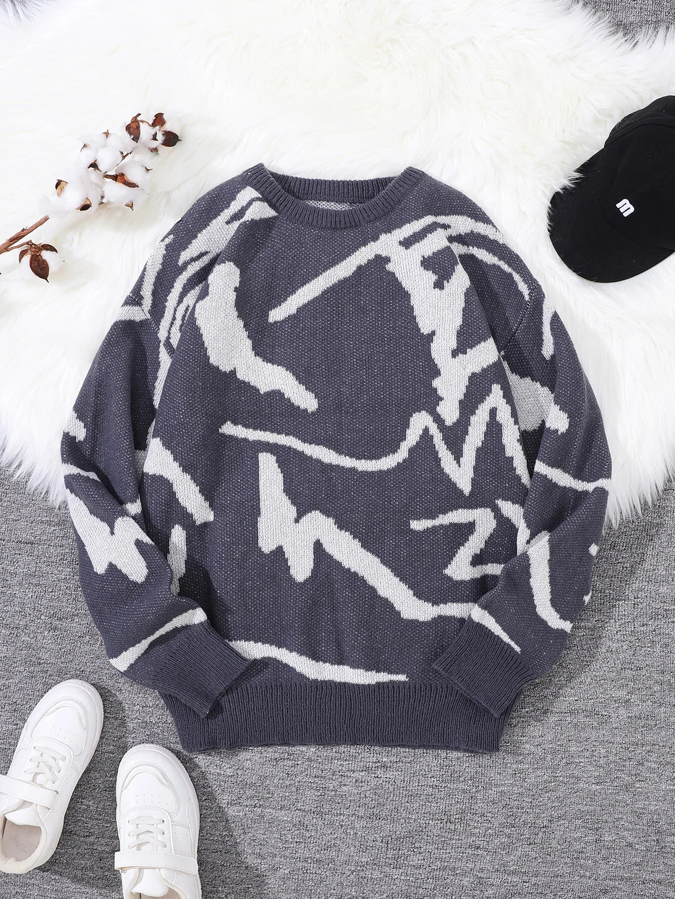 Men's Graffiti Jacquard Pattern Knit Sweater