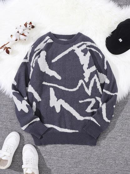 Men's Graffiti Jacquard Pattern Knit Sweater