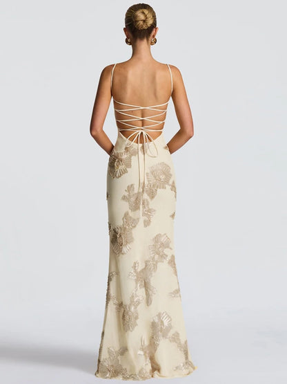 Women's Backless Maxi Dress - Elegant Splice Sheath Dress for Women