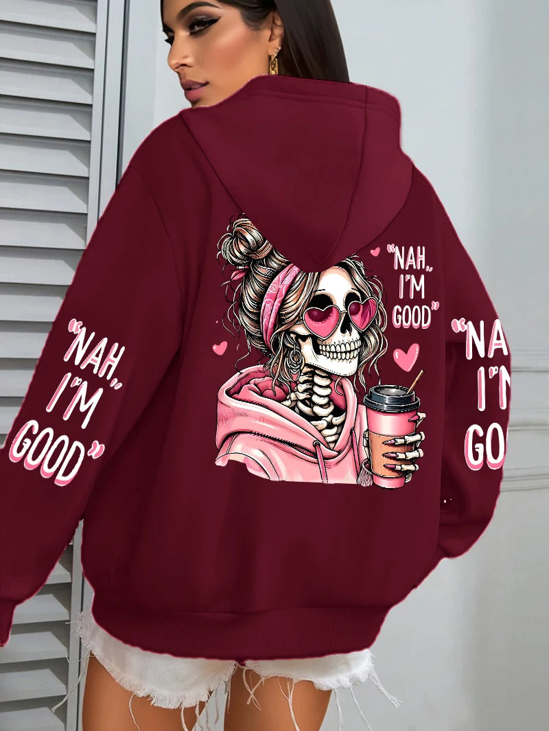 Women's "Expensive Talks Back" Printed Hoodie Sweater - Loose Fit