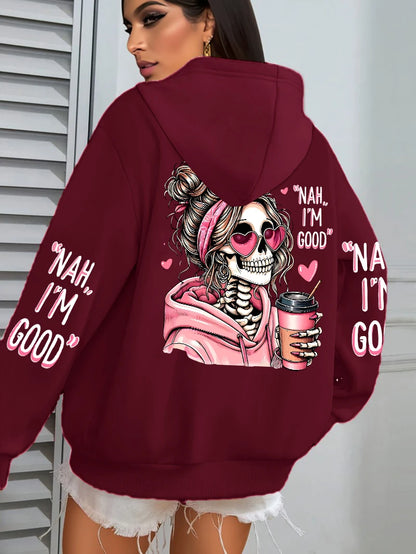 Women's "Expensive Talks Back" Printed Hoodie Sweater - Loose Fit
