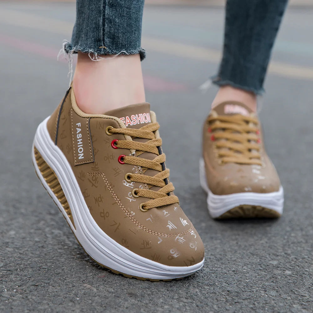 Women's Casual Breathable Comfort Wedge Heel Walking Sneakers with Thick Sole
