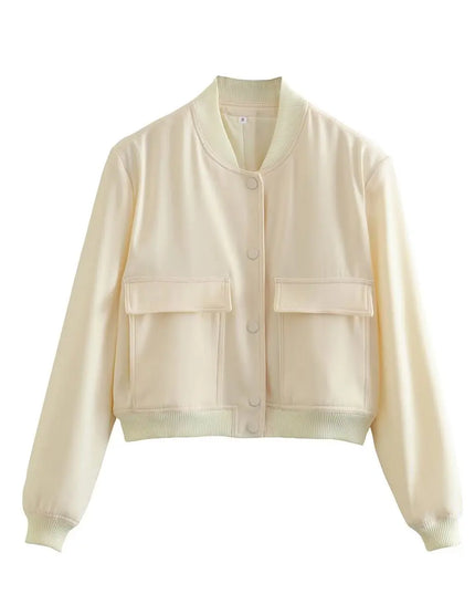 Women's V-Neck Single-Breasted Jacket with Pockets