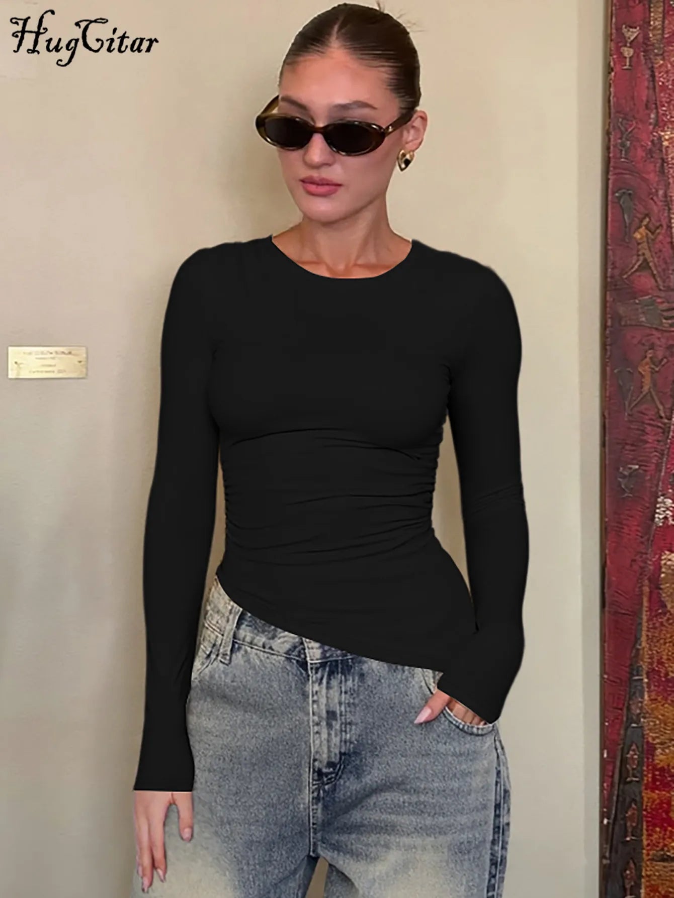 Hugcitar Women's Long Sleeve Irregular Slim Fit Sweater