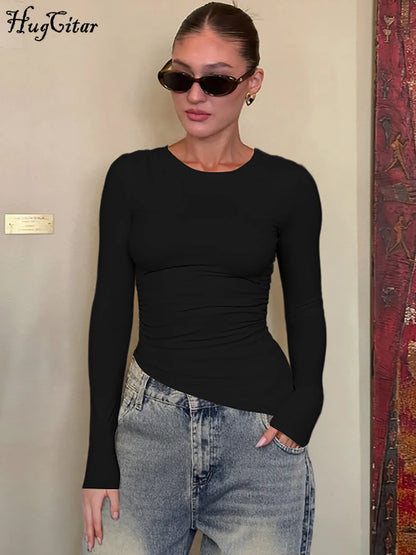 Hugcitar Women's Long Sleeve Irregular Slim Fit Sweater