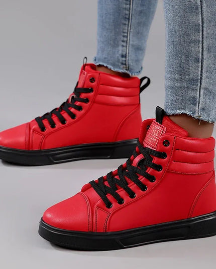 Men's High Top Faux Leather Sneakers with Lace-Up Closure