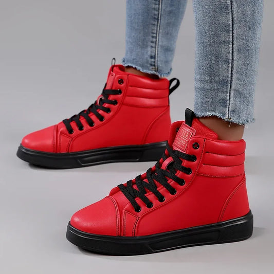 Men's High Top Faux Leather Sneakers with Lace-Up Closure