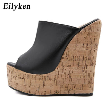 Eilyken Women's Peep Toe Platform Wedges in PU Leather