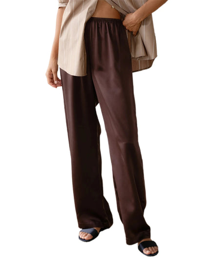 Women's Satin Wide Leg Pants - Casual High Waist Elastic Waistline