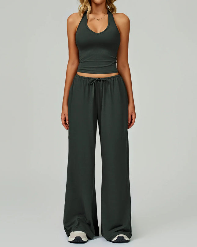 Women's 2/3 Pieces Quick-Dry Vest/Cropped Top and Drawstring Pants Set