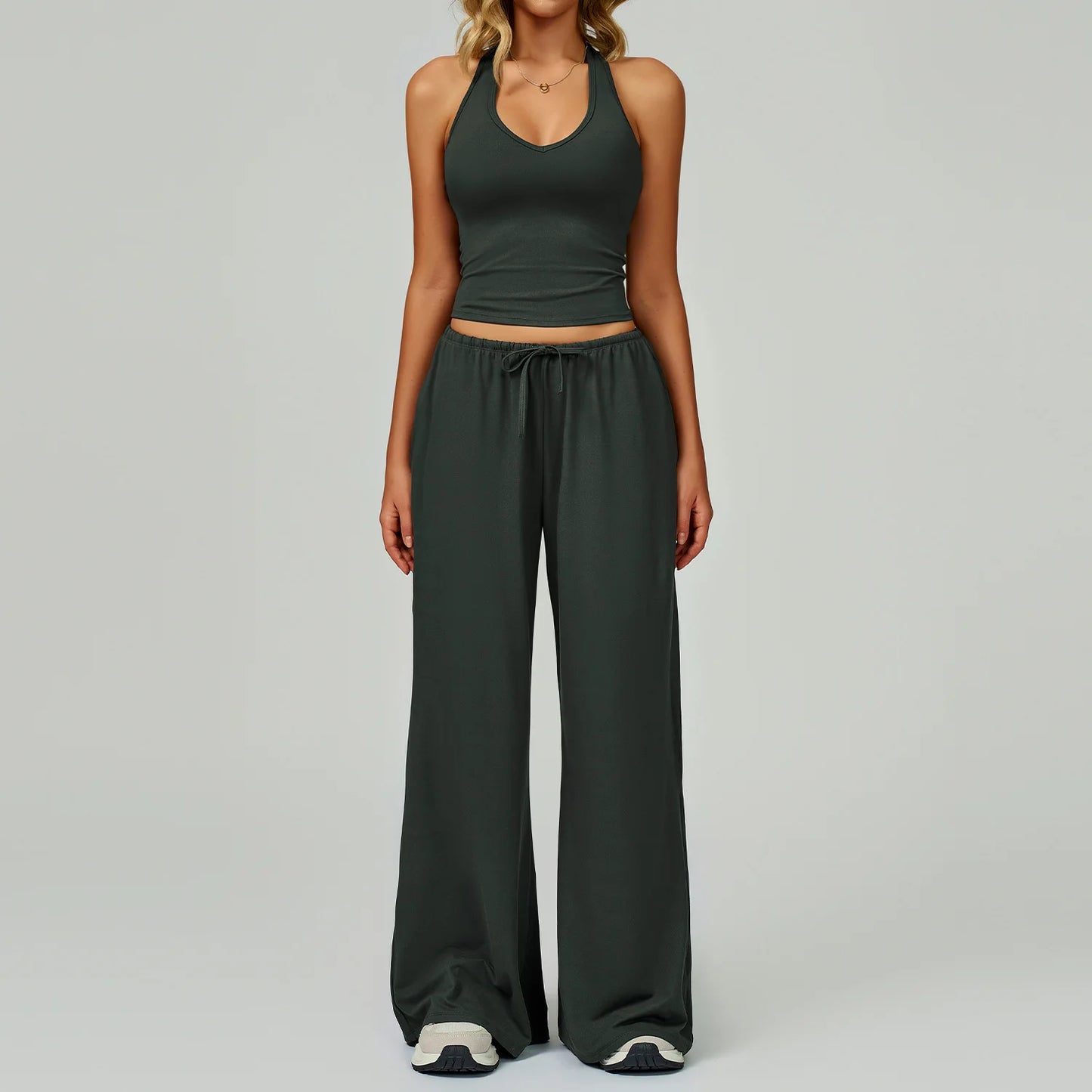 Women's 2/3 Pieces Quick-Dry Vest/Cropped Top and Drawstring Pants Set