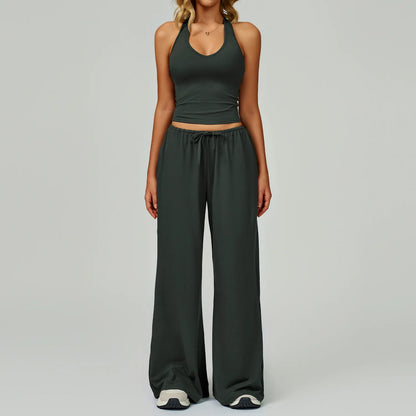 Women's 2/3 Pieces Quick-Dry Vest/Cropped Top and Drawstring Pants Set