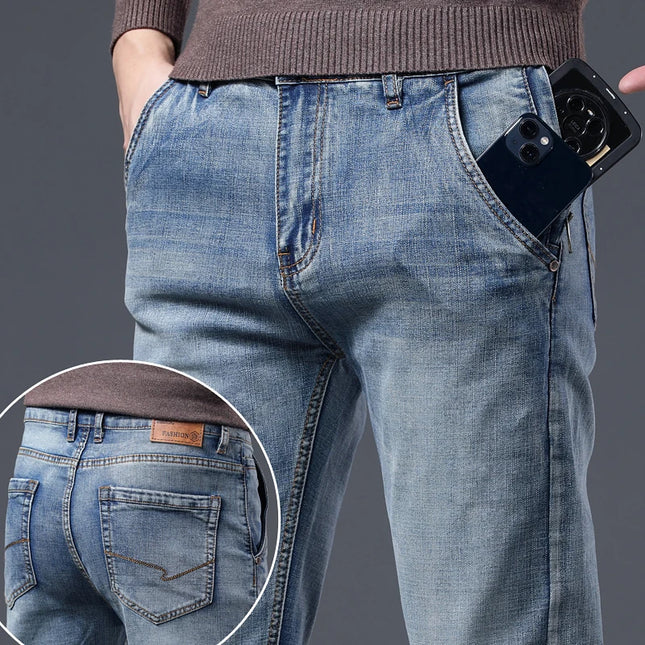 Men's Vintage Wash Casual Stretch Denim Jeans