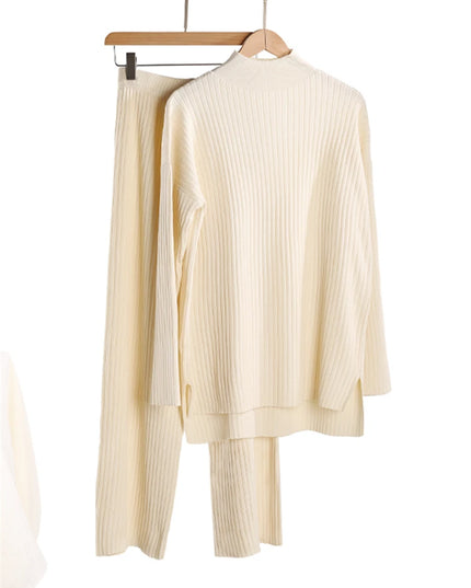 Women's 2 Piece Knitted Turtleneck Sweater & Straight Leg Pants Set