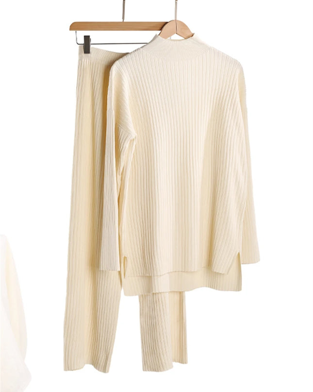 Women's 2 Piece Knitted Turtleneck Sweater & Straight Leg Pants Set