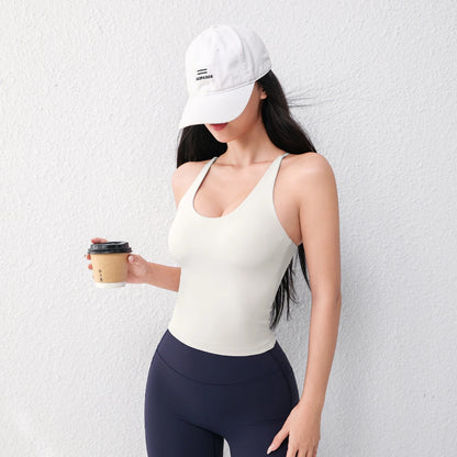 Women's U-Neck Sport's Vest with Chest Padding and Breathable Fabric