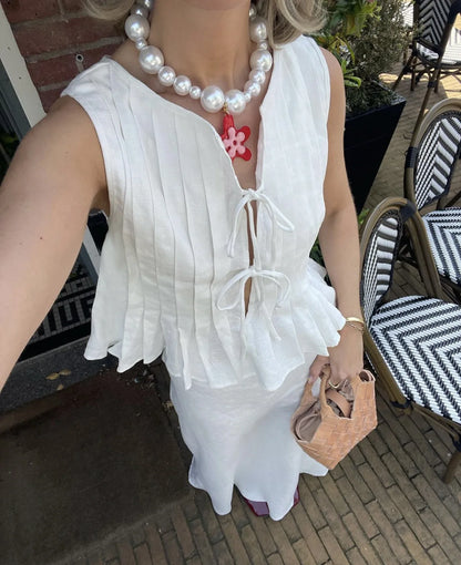 Ribbed Bandage Tank Top for Women with Hollow Cut-Out Sleeveless Design