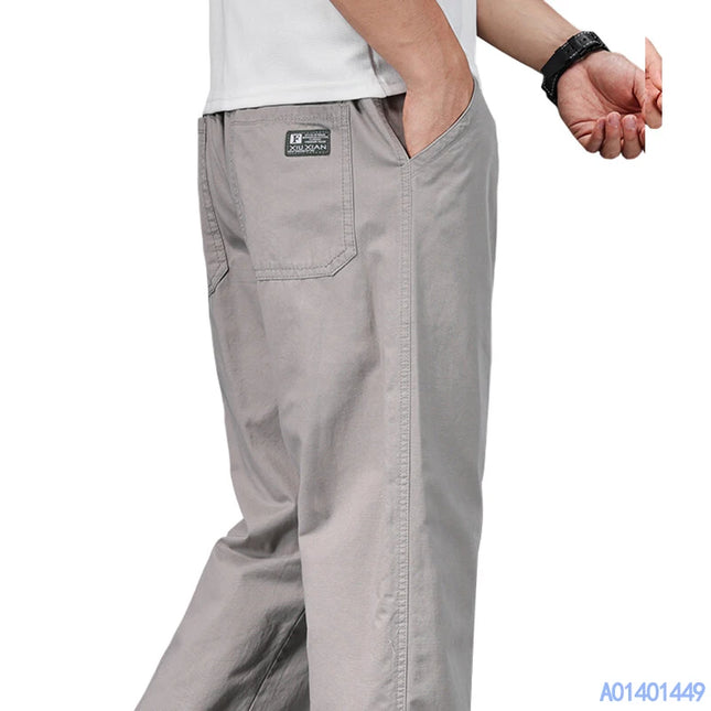 Men's Casual Cotton Pants with Relaxed Fit, Elastic Waist, and Drawstring