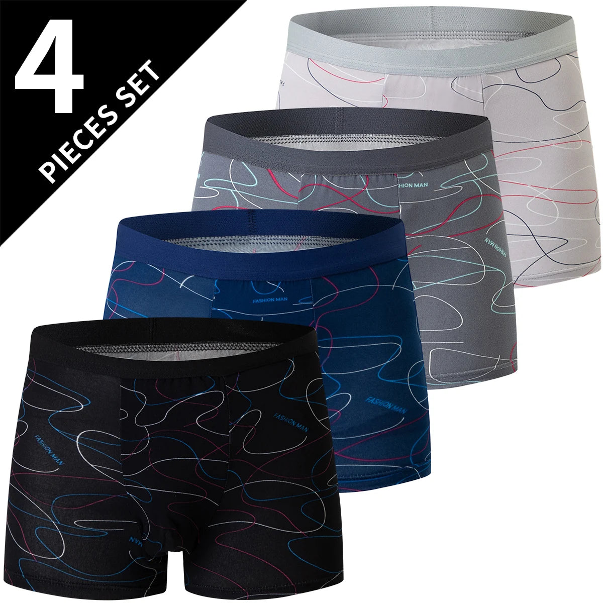 4-Pack Men's Comfortable Elastic Waist Trunks