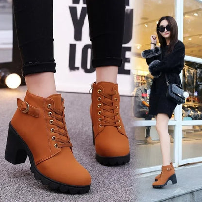 Strappy Short High Heeled Lace Up Boots for Women