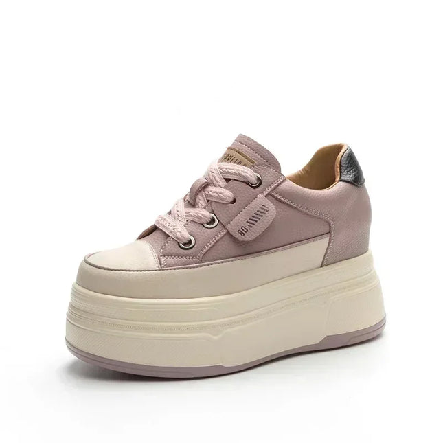 Hidden Heel High Platform Sneakers for Women Chunky Wedge - Genuine Leather