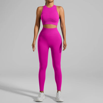 High-Waisted Ribbed Yoga Bra & Leggings Set for Women with Tummy Control