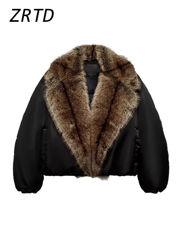 ZRTD Women's Faux Fur Patchwork Cropped Loose Lapel Jacket/Vest
