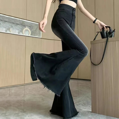 Women's Vintage High Waist Flare Jeans - Slim Fit Wide Leg Denim Pants