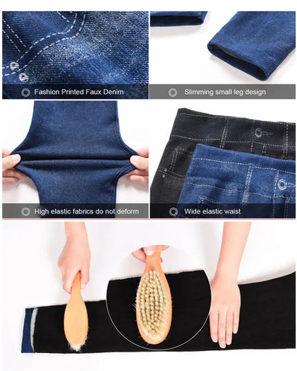 Faux Denim Fleece High-Waisted Pencil Pants for Women