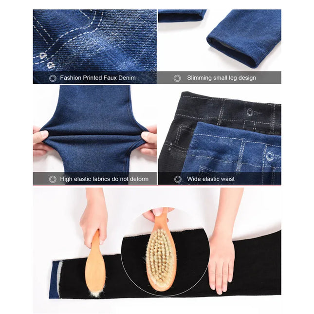 Faux Denim Fleece High-Waisted Pencil Pants for Women