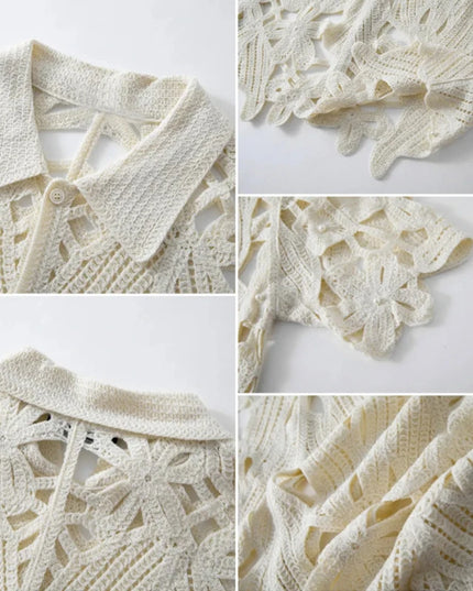 Retro Crochet Men's Shirt with Floral Knit Mesh Design