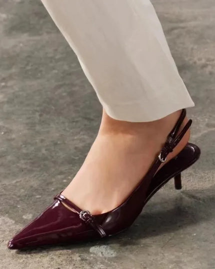 Women's Pointed Toe Sandals with Metal Buckle - Shallow Mouth Design - Anti-slip High Heels