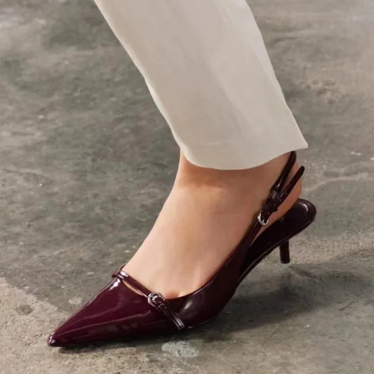 Women's Pointed Toe Sandals with Metal Buckle - Shallow Mouth Design - Anti-slip High Heels
