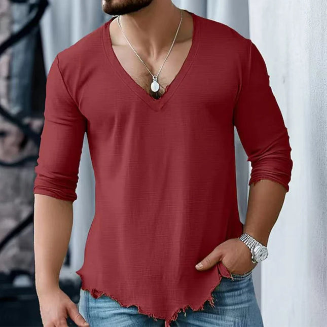 Vintage Ripped Long Sleeve V-Neck Men's Sweater