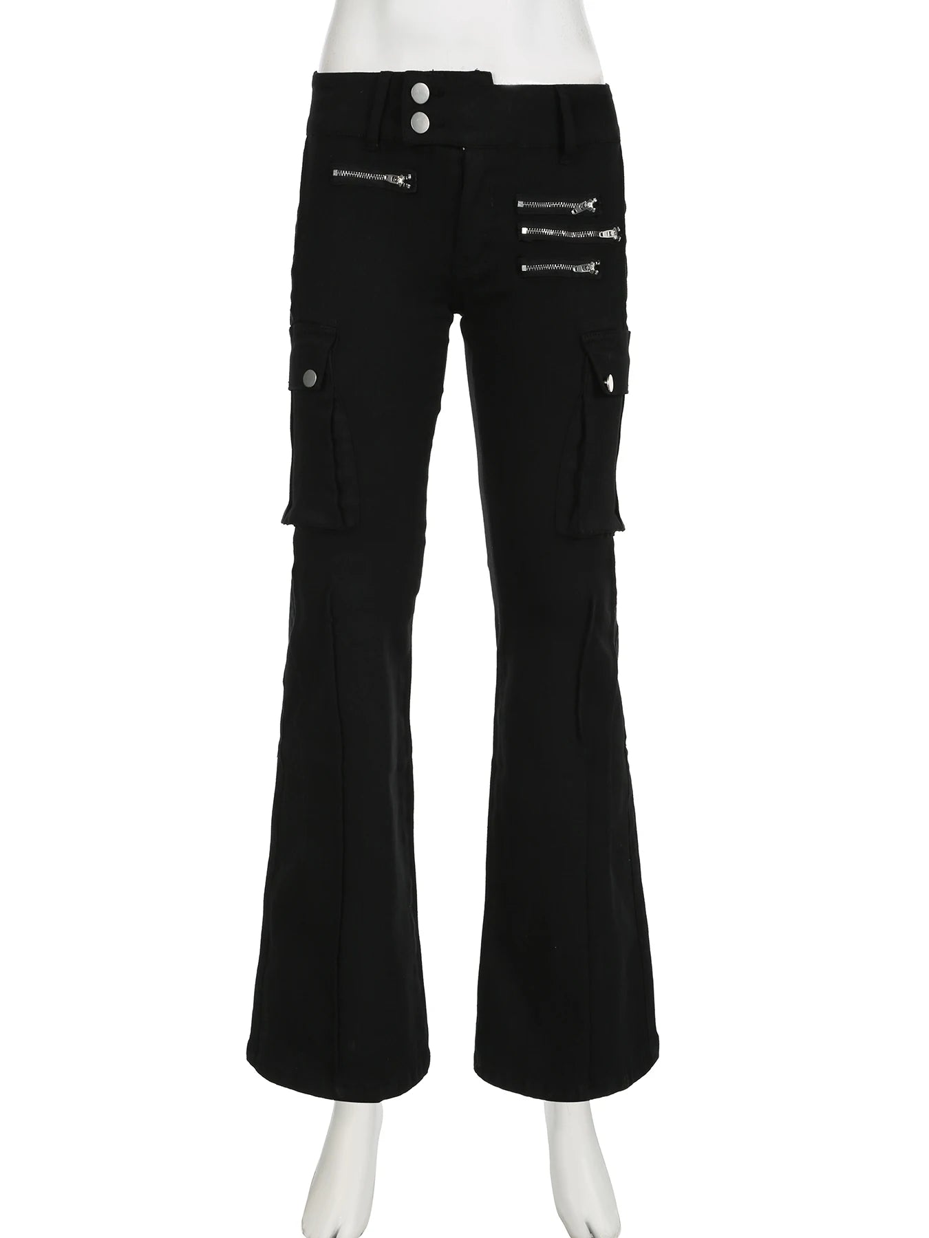 Rockmore Women's Black Slim Skinny Flare Jeans with Metal Zipper - Low-Waisted Fit