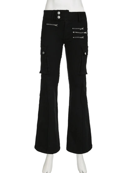 Rockmore Women's Black Slim Skinny Flare Jeans with Metal Zipper - Low-Waisted Fit