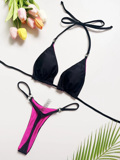 Women's Solid Bandage Bikini Set - Two-Piece Triangle Swimwear