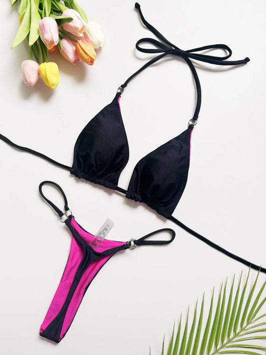 Women's Solid Bandage Bikini Set - Two-Piece Triangle Swimwear