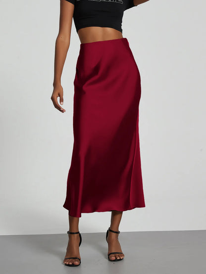 Women's Sophisticated High-Waisted Satin Maxi Skirt