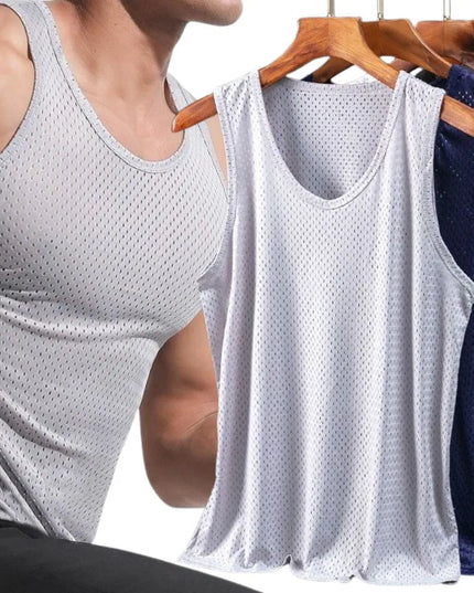 Men's Ice Silk Transparent Mesh Tank Top -  Various Colors