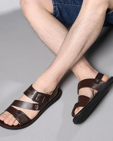 Men's Casual Faux Leather Sandals - Non-Slip, Breathable Roman Slippers