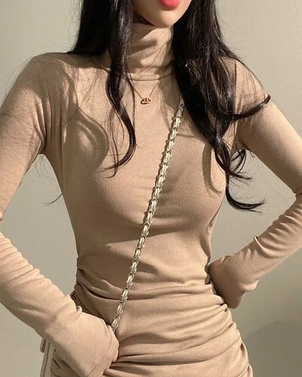 Women's High Waist Thickened Slim Fit Elastic Turtleneck Dress