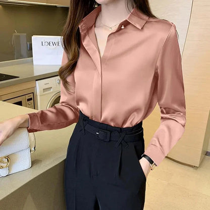Women's Long Sleeve Blouses with Turn-Down Collar