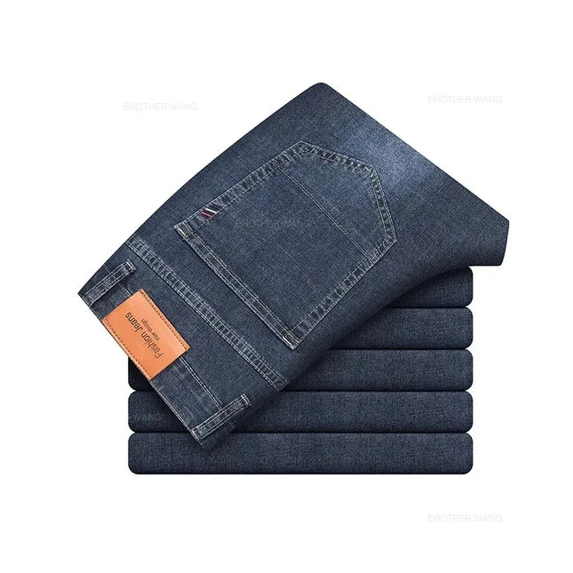 Straight Stretch Denim Men's High-Waist Jeans - Various Colors
