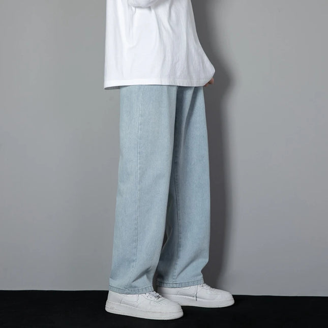 Korean style Men's Classic Wide-Leg Straight Denim Jeans